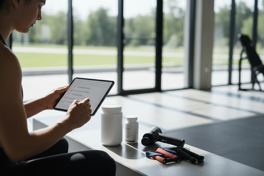 Active person with a checklist evaluating CBD wellness products outdoors