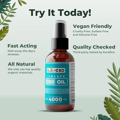 CBD oil bottle with benefits on a light green background