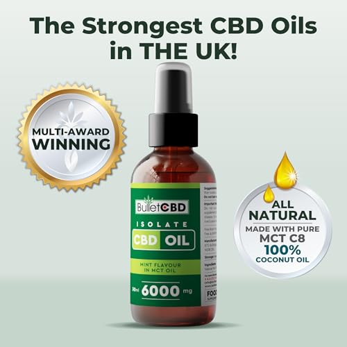 CBD oil bottle with branding and product details on a light green background
