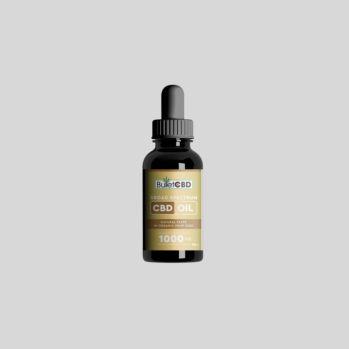 CBD oil bottle with dropper on a gray background